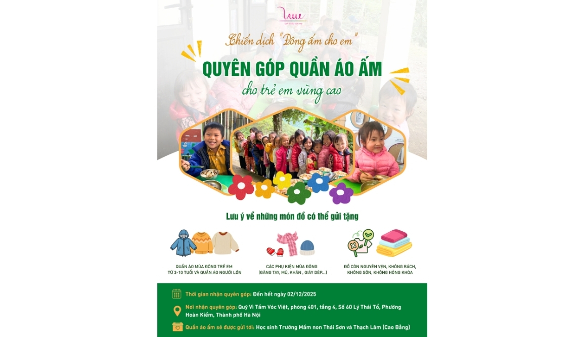 Kêu gọi quyên góp quần áo ấm cho trẻ em Cao Bằng - Thời gian: Đến hết ngày 02/12/2025